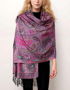 Achillea Reversible Paisley Pashmina Rave Scarf – Exotic Indian Shawls and Wraps for Evening Dresses, Festivals, All Seasons