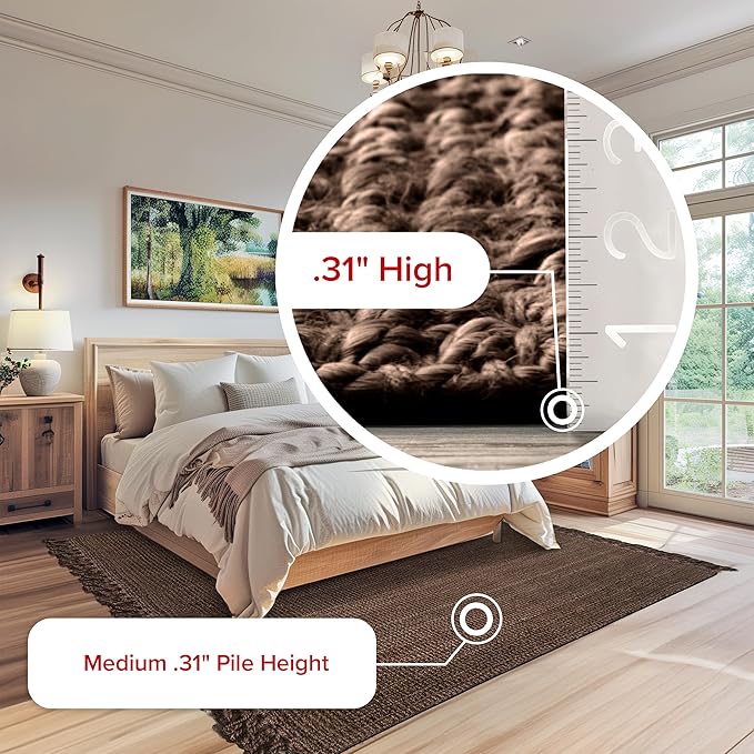 Nuloom Daniela Chocolate, 4' x 6', Handmade, Jute, Tassel, Soft and Textured, High Traffic, Stain Resistant, Easy Clean, Durable Area Rug for Bedroom, Living Room, Dining Space, Foyer, Entryway