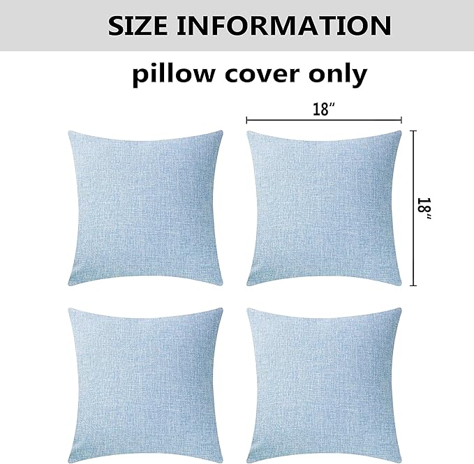 Home Brilliant Blue Throw Pillows for Couh Pillow Covers 18x18 Set of 4 Burlap Linen Square Throw Pillows Cushion Covers for Sofa, Light Blue, 45cm