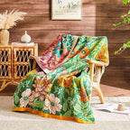 Boho Blanket Soft Muslin Boho Throw Blanket 100% Cotton Blanket All Seasons Reversible Rustic Floral Printed Vintage Rustic Farmhouse Decor Throw for Sofa Couch Chair (Green, 50"x60")