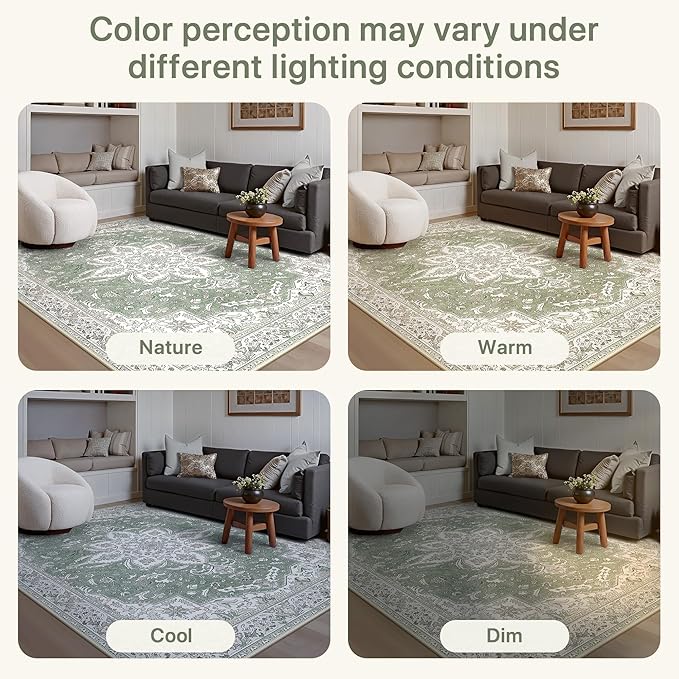 GENIMO 2X10 Washable Vintage Runner Rug for Hallway, Non-Slip Low Pile Chenille Print Rug, Soft Rugs for Indoor Entryway Kitchen Corridor, Sage & Linen