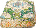 Mandala Life ART Moroccan Pouf Ottoman Cover Green Square Meditation Pillow Case Boho Room Décor Moroccan Seating Area Perfect for Living Room, Bedroom, Nursary or Children Room Cotton 24x8 Unstuffed