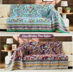 Boho Throw Blanket 100% Cotton Muslin Woven Blanket Bohemian Bed Throws Vintage Rustic Farmhouse Decor Reversible Bed Blanket Quilt for All Seasons（Blue 60"x80"）