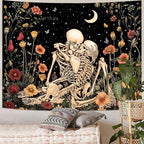 Accnicc Floral Skeleton Lovers Tapestry for Bedroom Gothic Skull Wall Tapestry Aesthetic Vintage Flower Plant Small Tapestries Wall Hanging for Living Room Dorm 60 x 44 Inch