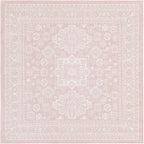 Rugs.com Outdoor Aztec Collection Rug – 5 Ft Square Pink Flatweave Rug Perfect for Living Rooms, Kitchens, Entryways