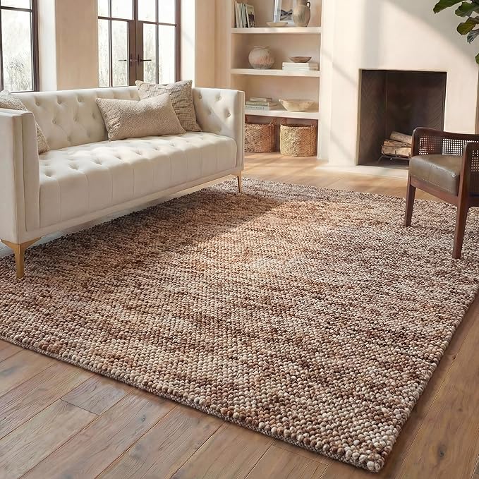 SAFAVIEH Area Rug 8x10 - Natura Collection - Large - Rust & Brown, Handmade Wool Blend, Textured Design, Ideal for Living Room, Bedroom, Dining Space (NAT425P)