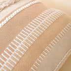 BlissBlush Decorative Lumbar Pillow Cover 12x20, Neutral Cream Boho Accent Pillowcase with Tufted Texture and Tassels, Beige Rectangular Cushion for Sofa Couch Living Room (Cover Only)