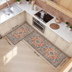 Boho Kitchen Mats for Floor 2 Piece Set Anti Fatigue Cushioned PVC Kitchen Rugs Non Slip Waterproof Farmhouse Mats 2/5 Inch Comfort Standing Mat for Sink, Laundry, 17.3"x59"+17.3"x28", Retro Red