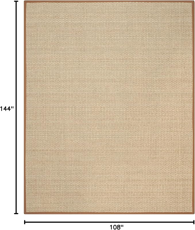 SAFAVIEH Area Rug 9x12 - Natural Fiber Collection - Large - Natural & Brown, Seagrass, Basketweave Pattern with Border (NF114B)