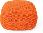 Christopher Knight Home Lucy Knitted Cotton Square Pouf, Orange, Small