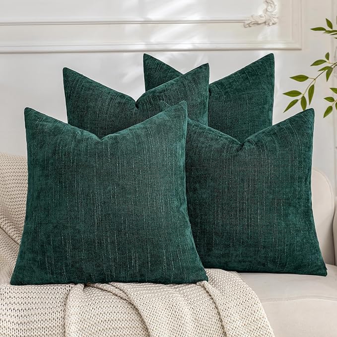 Set of 4 Soft Textured Decorative Throw Pillow Covers 18x18 Inch Cozy Farmhouse Cushion Cover Square Accent Pillow Cases for Bed Couch Sofa Living Room, Dark Teal