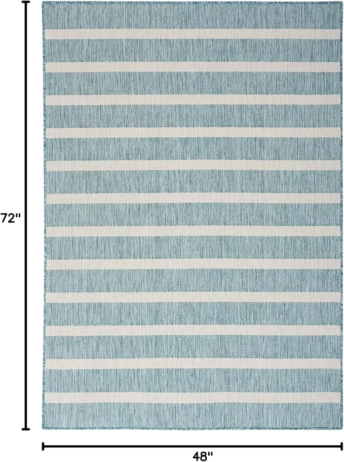 Nourison Home Positano Aqua Ivory 4' x 6' Area Rug - Easy Clean, Non Shedding, Bed Room, Living Room, Dining Room, Kitchen (4' x 6')