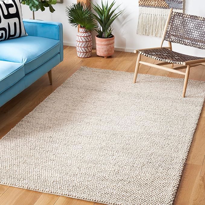 SAFAVIEH Natura Collection Area Rug - 4' Square, Grey & Ivory, Handmade Wool Blend, Textured Design, Ideal for Living Room, Bedroom, Dining Space (NAT425F)
