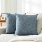 HPUK Linen Throw Pillow Covers Pack of 2, 18x18 Inch Accent Cushion Covers for Living Room, Bedroom, Decorative Solid Color Pillow Covers for Couch, Sofa, Chair, Blue