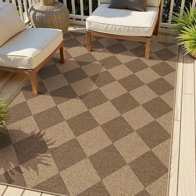 Lanffia Checkered Easy Jute Entryway Rugs, 3x5 Neutral Outdoor Rug for Patios, Checkerboard Washable Indoor Outdoor Rug, Farmhouse Non Slip Stain Resistant Front Door Carpet for Porch