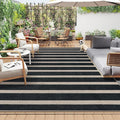 Lahome Elance Striped Easy Jute Outdoor Rug 8x10, Washable Living Room Patio Rug Black Indoor Outdoor Carpet, Farmhouse Geometric Non Slip Non Shedding Carpet for Office Backyard Dining Room