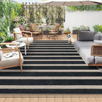 Lahome Elance Striped Easy Jute Outdoor Rug 8x10, Washable Living Room Patio Rug Black Indoor Outdoor Carpet, Farmhouse Geometric Non Slip Non Shedding Carpet for Office Backyard Dining Room