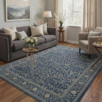 GENIMO Area Rug 2x3 Doormat, Machine Washable Low Pile Rugs, Small Retro Chenille Entryway Mat for Entrance, Hallway, Kitchen and Corridor, Floral Navy