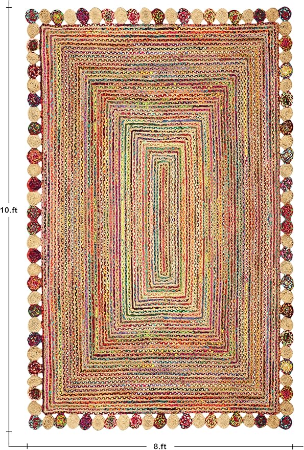 Rectangular Area Rug - 2x3 Feet Multicolor Cape Code Chindi Cotton Jute Rug Geometric Kilim Rug Indoor Outdoor Use Carpet Flatweave Rugs for Bedroom Dining Room Living Room
