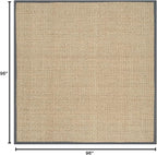 SAFAVIEH Area Rug 8' Square - Natural Fiber Collection - Natural & Dark Grey, Seagrass, Basketweave Pattern with Border (NF114Q)
