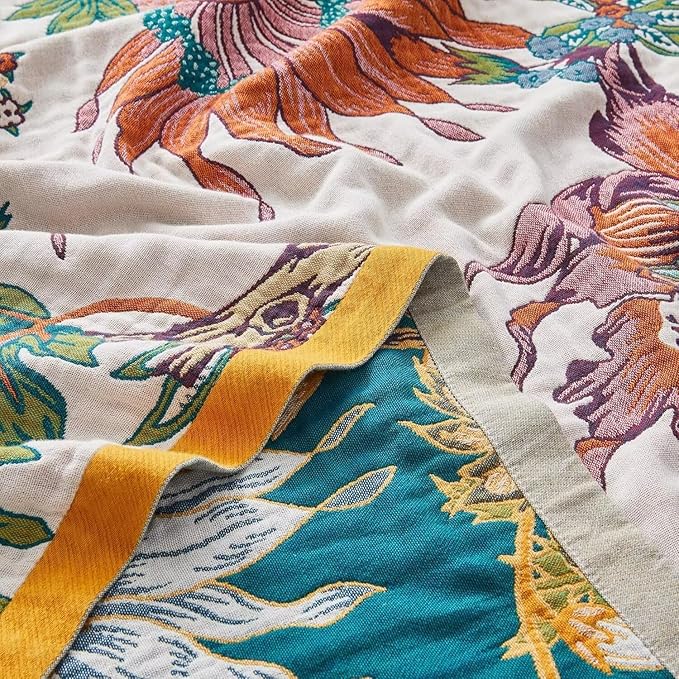 Boho Blanket for Bed 100% Cotton Bohemian Throw Blankets Ultra Soft Woven Muslin Decorative Blankets All Seasons Vintage Quilt Knitted Blanket for Sofa Chair Beige 50"x60"