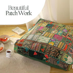 THE ART BOX Cotton Patchwork Vintage Boho Embroidered Floor Pillows & Cushion Cover Dog Pouf Seating Pouf Meditation Pillow Pet Bedding Cat Bed Boho Home Décor (35x35 Inches, Cover Only)
