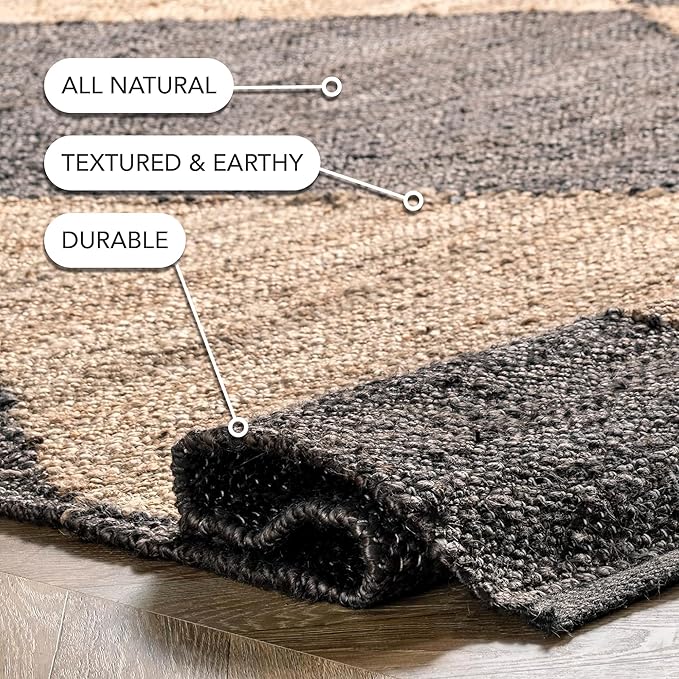 nuLOOM Pandora Diamond Jute Area Rug - 2x6 Jute Runner Rug Global Inspired Black/Ivory Rugs for Dining Room Rug Neutral Rug Living Room Rug Entryway Hallway Kitchen
