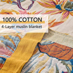 Boho Throw Blanket Farmhouse Decor Throw Blanket Bohemian Blanket for Bed 100% Cotton Muslin Woven Couch Blanket All Seasons Quilt Bedroom (Yellow, 80"x90")