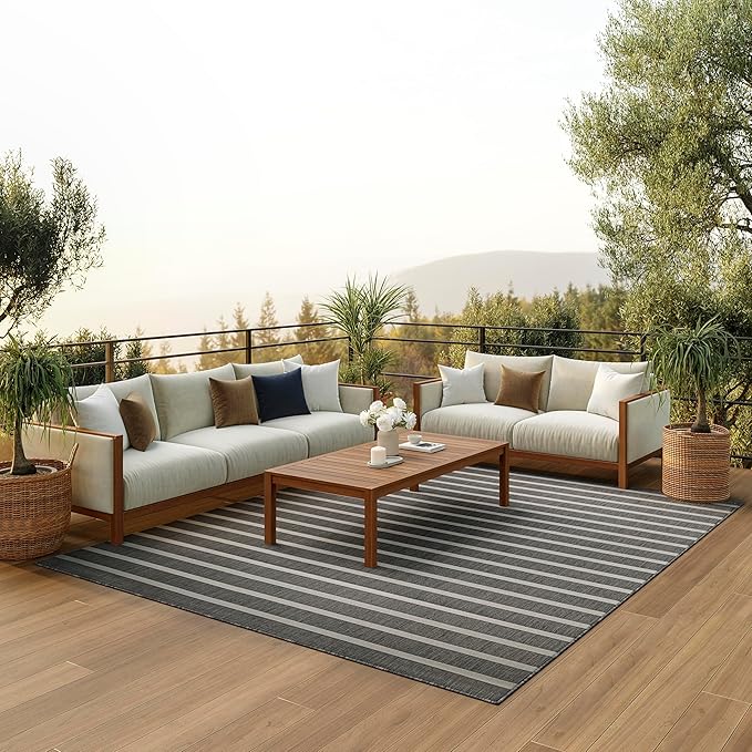 Nourison Home Positano Charcoal Ivory 6' x 9' Area Rug - Easy Clean, Non Shedding, Bed Room, Living Room, Dining Room, Kitchen (6' x 9')