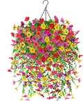 Der Rose Artificial Hanging Flower Basket for Outdoors Fake Hanging Flowers Plants with 4 Faux Silk Trailing Vines for Porch Patio Balcony Spring Decor