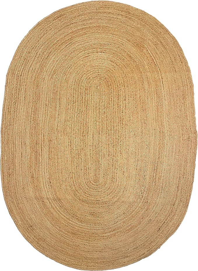 Chardin home Hand Woven Natural Jute Braided Area Rug – 6x9 Feet Oval | Vintage Boho Reversible Rug for Living Room, Bedroom, Dining Area, Entryway | Farmhouse Natural Fiber Floor Covering
