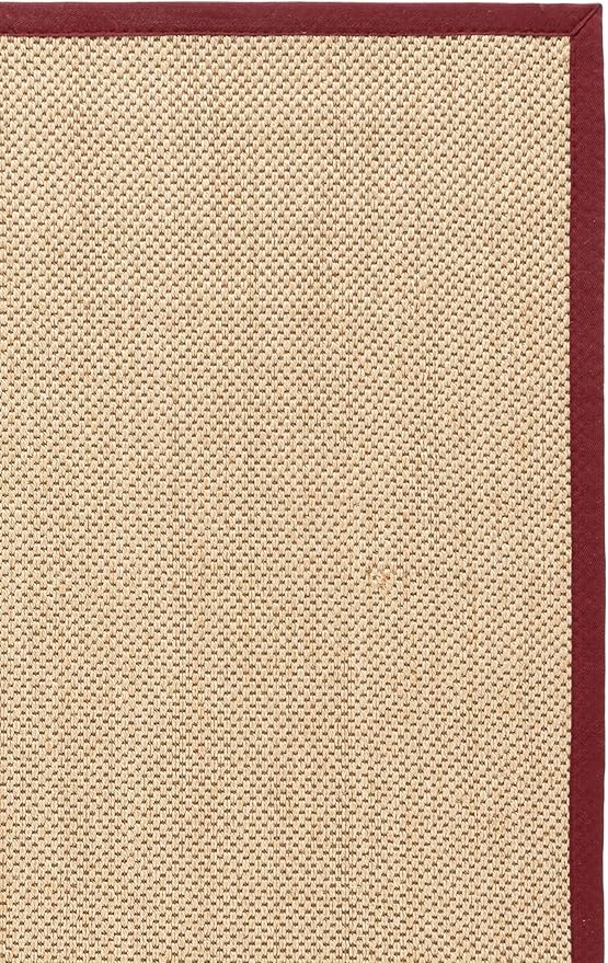 SAFAVIEH Area Rug 8x10 - Natural Fiber Collection - Large - Maize & Burgundy, Sisal, Woven Design with Border (NF141D)