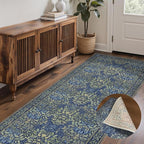 GENIMO Floral Reversible Runner Rug 2’6”x8’, Non-Slip Washable Low-Pile Lightweight Rug for Hallway, Kitchen, Laundry Room, Bedroom, Bathroom, Vintage Boho Indoor Decor, Beige/Navy