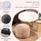 Cozy Plush Brown Pouf | Living Room Ottoman Footrest at 20 x 15 Inches | Soft, Non-Shedding Round Stool Sofa Ottoman with Supportive Foam Filling | Foot Rest for Couch