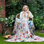 Boho Throw Blanket for Bed Cotton Spring Blankets Twin Size for Bedroom Living Room All Season Lightweight Floral Embroidery Quilt for Couch Sofa Chair 60"x80"