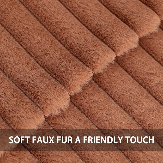Pack of 2 Faux Fur Christmas Throw Pillow Covers 20x20 Inch, Soft Plush Striped Neutral Couch Pillow Cover, with Velvet Back Modern Home Decor for Sofa Living Room Couch Bed Dark Brown