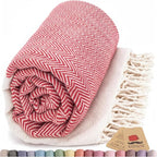 Bazaar Anatolia Turkish Beach Towel 100% Cotton Bath Towels 71x39 Quick Dry Sand Free Lightweight Large Oversized Herringbone Red