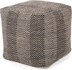 GDFStudio Boho Handmade Fabric Cube Pouf Ottoman Foot Stool - Bean Bag Floor Chair - Foot Rest Couch for Living Room Bedroom, Brown Beige and Yellow,15"" x 15"" x 15"", 312185N