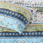 Boho Style King Quilt Set Green Bohemian Floral Strip Quilt Beddding Set, Soft and Lightweight Bedspread for All Season, Oversize King Bed Coverlet with 2 Matching Pillow Shams (3 Pieces)