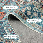 Amearea Vintage Design Blue Area Rugs for Living Room, 4x6 Machine Washable Floral Collection Traditional Bedroom Rug, Low Pile Dinning Room Carpet, No Slip Office Kitchen Home Decor, Light Blue