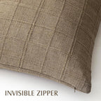 Foindtower Set of 2 Decorative Linen Check Throw Pillow Covers Neutral Farmhouse Vintage Cushion Covers Modern Boho Home Decor for Sofa Chair Couch Bedroom Living Room,20×20 Inch, Brown