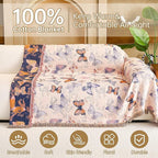 Boho Throw Blanket King, 100% Organic Cotton Breathable Ultra Soft 91" x 98" Bed Quilt Throw - All Season Floral Rustic Farmhouse Decor Luxury Reversible Blanket for Sofa Couch Chair and Gift
