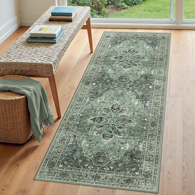Area Rugs 3'x6' Runner Rug Non Slip Washable for Kitchen Hallway Bedroom Beside Laundry Room Bathroom Rug, Floor Carpet, Dark Green Gray