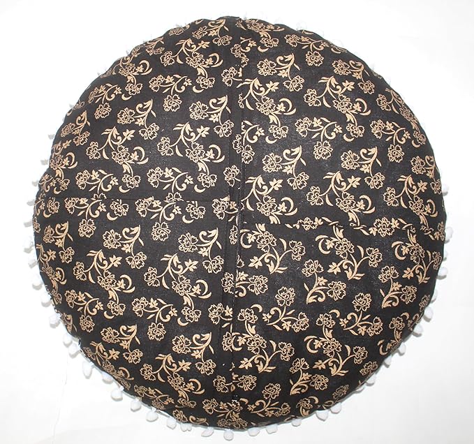 CRAFT KALA Large Round Bohemian Floor Pillow Pouf Cover Mandala Meditation Room Pillow Cover for Adults Boho Seating Poufs Cushion Cover for Kids Playroom Metallic Gold Flower 32"