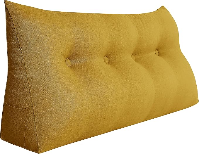 WOWMAX Triangular Headboard Pillow Bed Wedge Pillow for Headboard Full Size Wedge Pillow Headboard for Daybed Bunk Bed Large Bolster Pillow for Bed with Removable Cover, Gifts for Mom Yellow