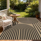 Outdoor Rug 5x7 Rugs for Living Room Washable Non-Slip Easy Jute Rug Indoor Outdoor Low Pile Ultra-Thin Area Rug Black Rainbow Carpet for Dining Room Bedroom Patio Office Dorm Nursery Floor Mats
