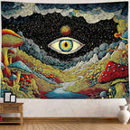 Yeoiat Tapestry Mystical Mushroom Tapestries Cosmic Valley Gaze Wall Hanging Bohemian Fantasy Bedroom Dormitory Decoration 60"x44"