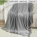 Blagic Grey Throw Blanket for Couch Soft Farmhouse Chenille Boho Throw Blanket with Tassels Home Decorative Lightweight Throw Blankets, Throws for Bed/Chair/Sofa, Stripe Textured (Light Grey,50"x60")