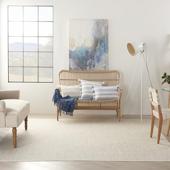 Nourison Home Courtyard Ivory Silver 7' x 10' Area Rug - Easy Clean, Non Shedding, Bed Room, Living Room, Dining Room, Kitchen (7' x 10')