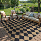 Lanffia Checkered Easy Jute Washable Rugs 8x10, Black Living Room Rug for Dining Room Diamond Indoor Outdoor Carpet, Large Non Slip Low Pile Farmhouse Checkerboard Rug for Classroom Patio
